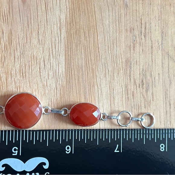 New Checkerboard Faceted Carnelian Crystal Stone Silver Overlay Bracelet 7” 7.5” - Picture 6 of 7